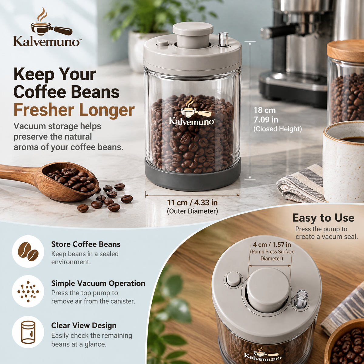 Kalvemuno™ – Vacuum Coffee Bean Canister