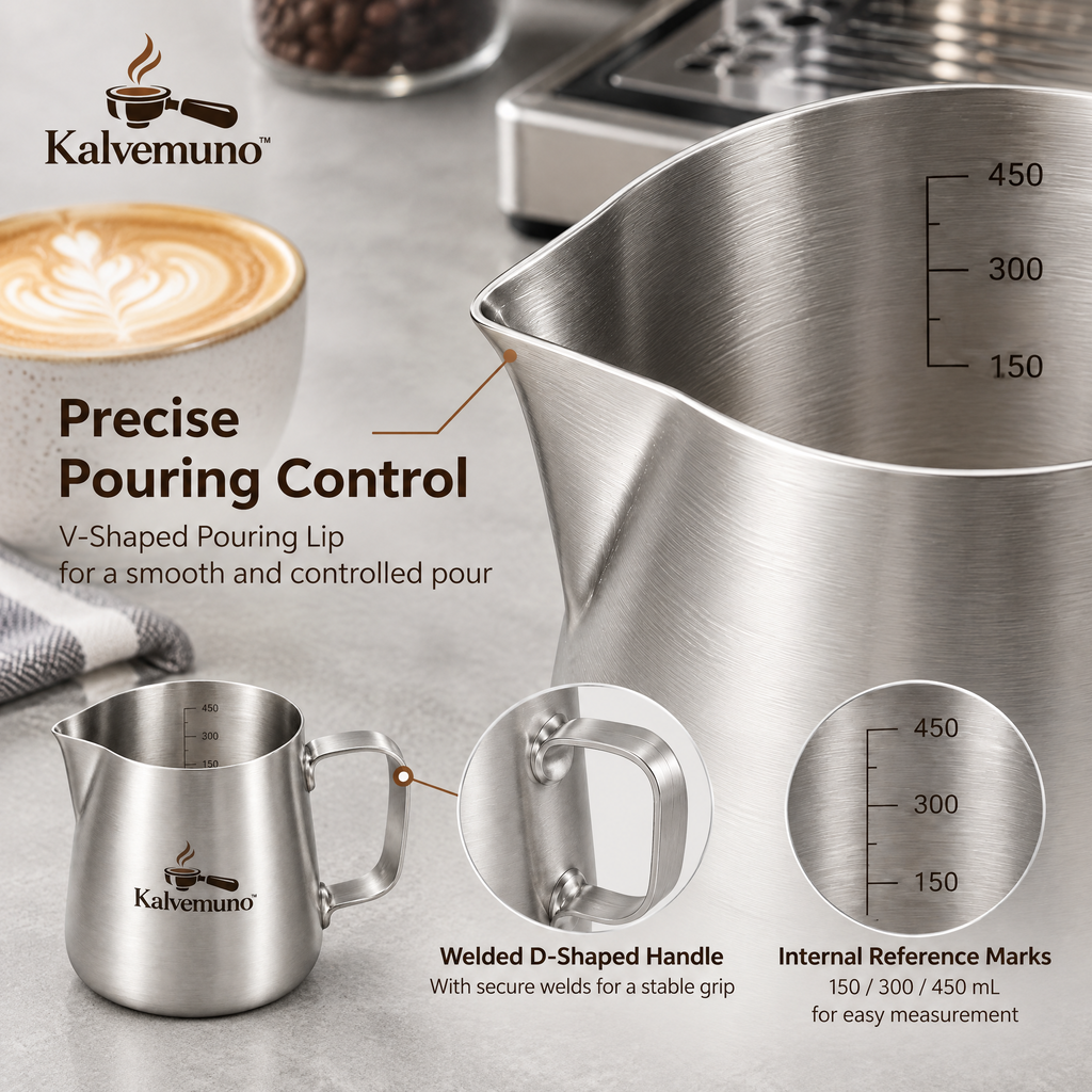Kalvemuno™ – Stainless Steel Milk Frothing Pitcher